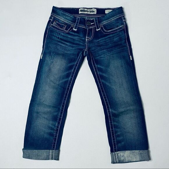 BKE | Factory Distressed Denim Stella Capri’s - Picture 1 of 7